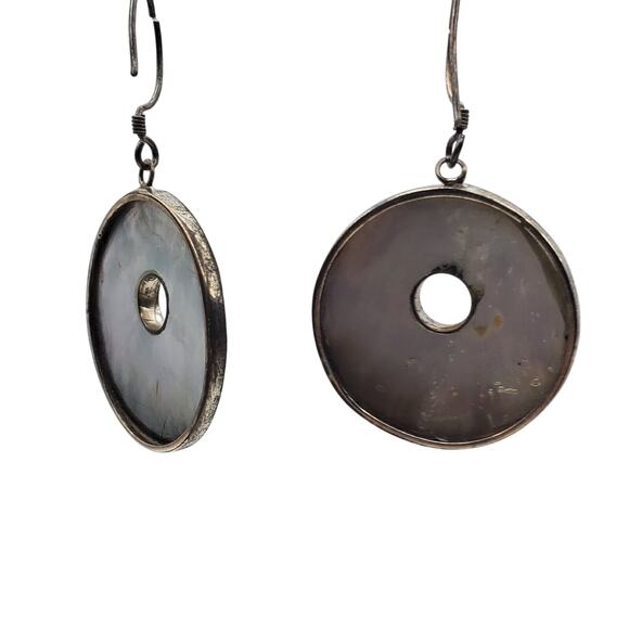 Sterling Silver Carved Shell Pendant Necklace Earrings 925 Abalone MOP Vintage - Picture 6 of 10